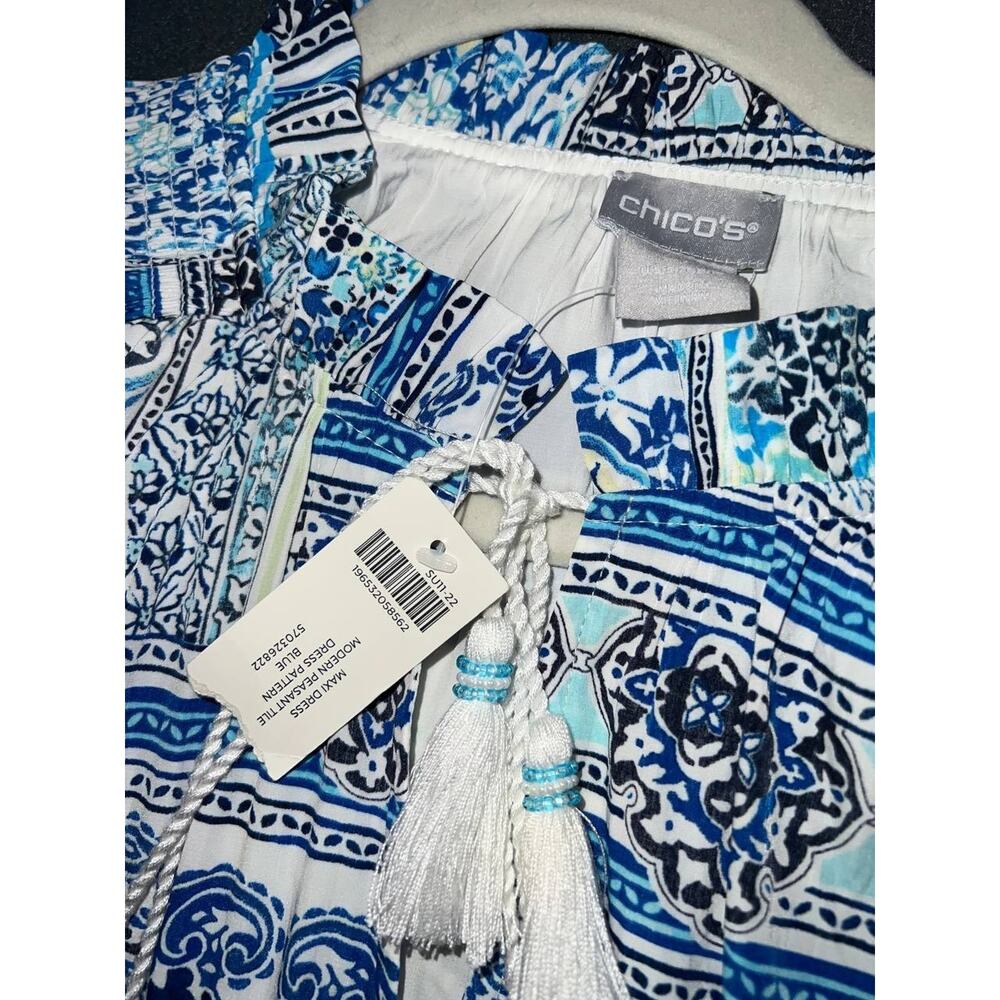 Chico’s Maxi Dress Size 1 Boho Geometric Tile Print Peasant Costal Beach A009018 - Picture 6 of 12